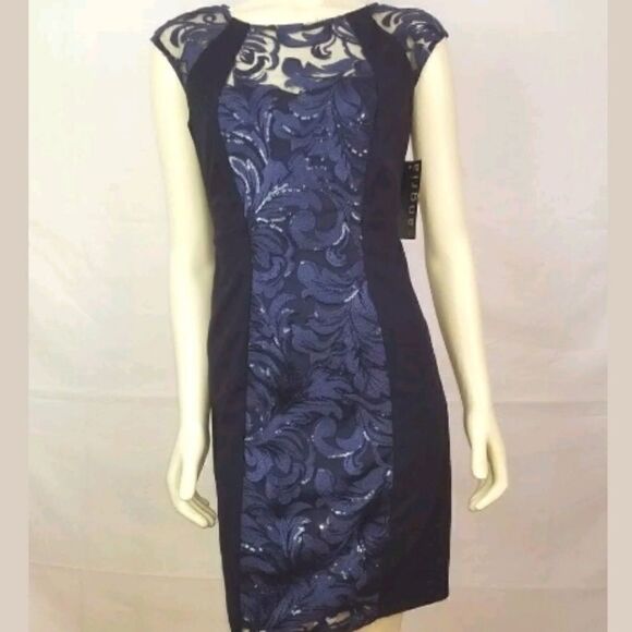 Sangria Navy Lace Sheath Dress Size 2 - Picture 2 of 5
